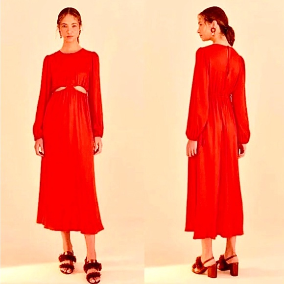 FARM Rio Dresses & Skirts - New FARM RIO Red Satin Boho Maxi Dress Beaded Tassels Cutout Waist S MSRP $265